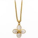 Vintage Gold Plated Mother of Pearl Clover Necklace