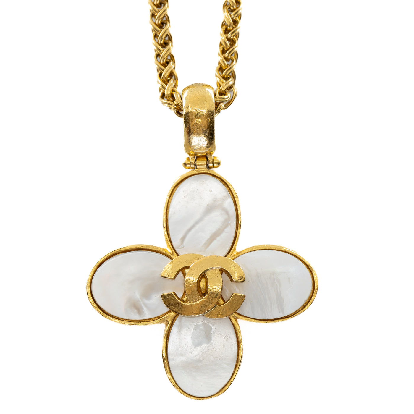 Vintage Gold Plated Mother of Pearl Clover Necklace