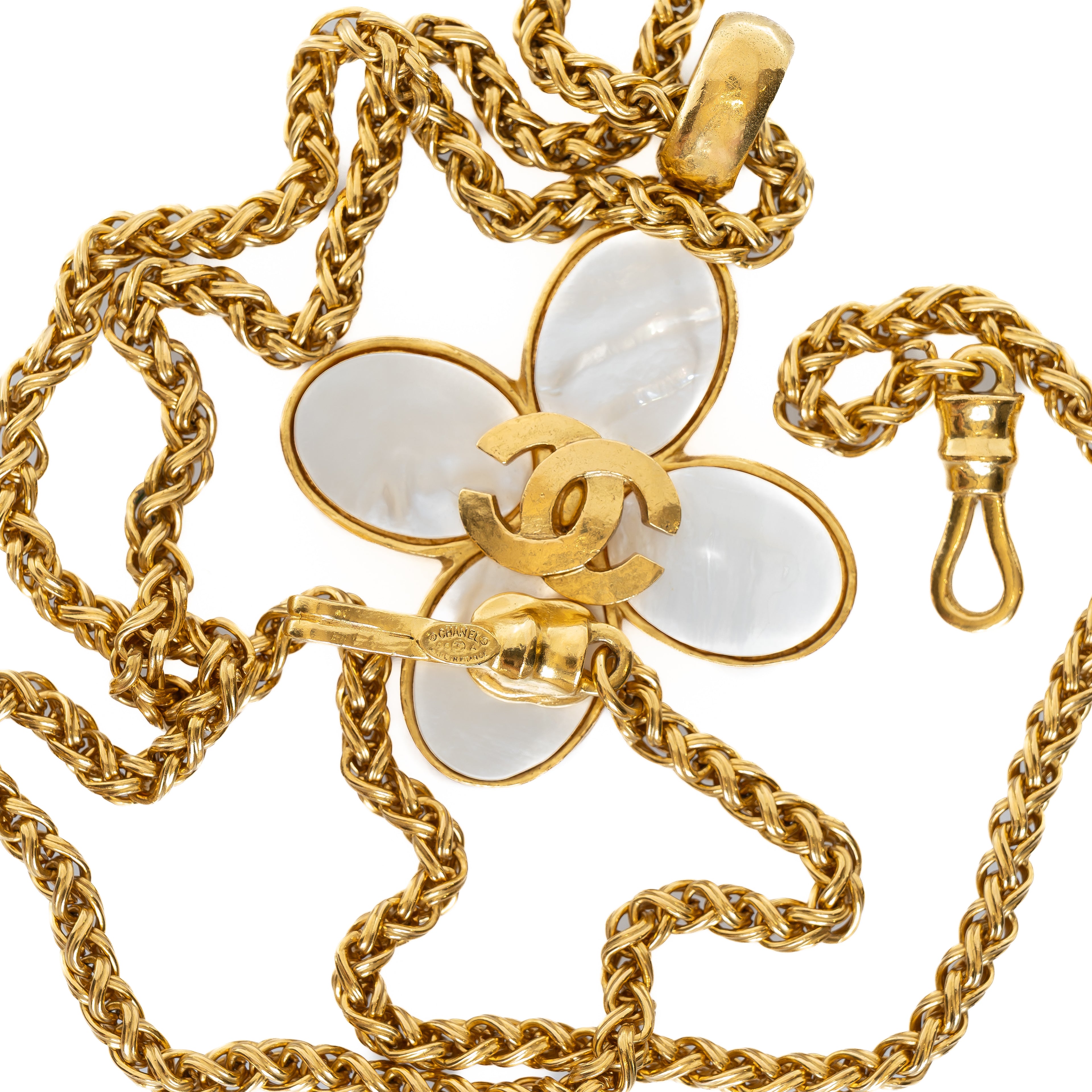 Vintage Gold Plated Mother of Pearl Clover Necklace