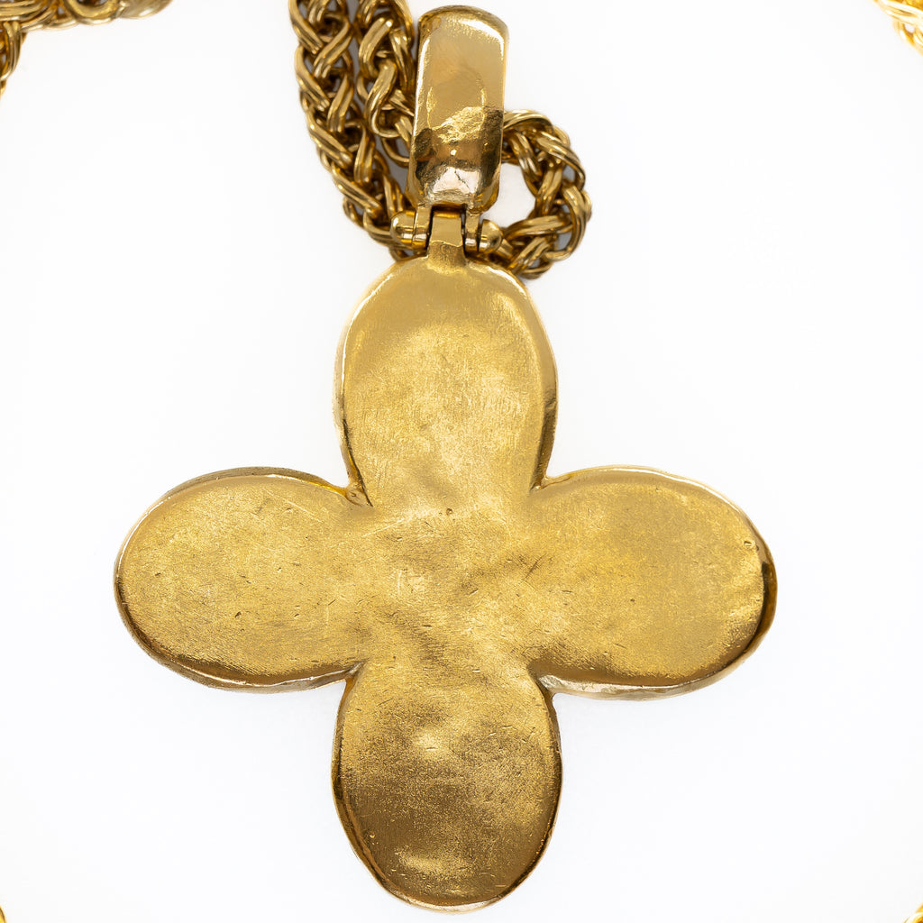 Vintage Gold Plated Mother of Pearl Clover Necklace