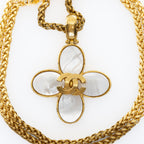 Vintage Gold Plated Mother of Pearl Clover Necklace