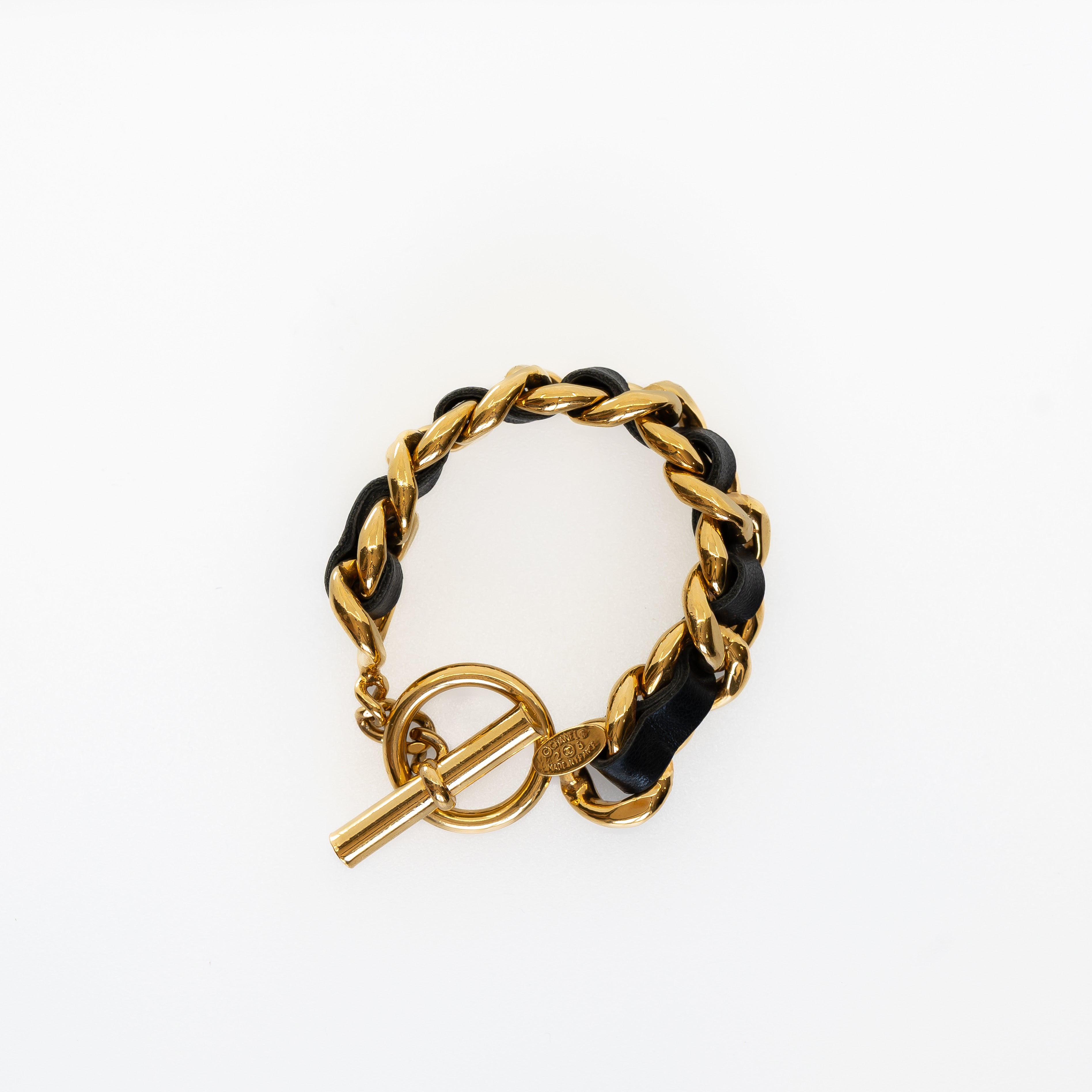 Vintage 1980's Gold and Leather Toggle Bracelet