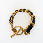 Vintage 1980's Gold and Leather Toggle Bracelet