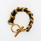 Vintage 1980's Gold and Leather Toggle Bracelet