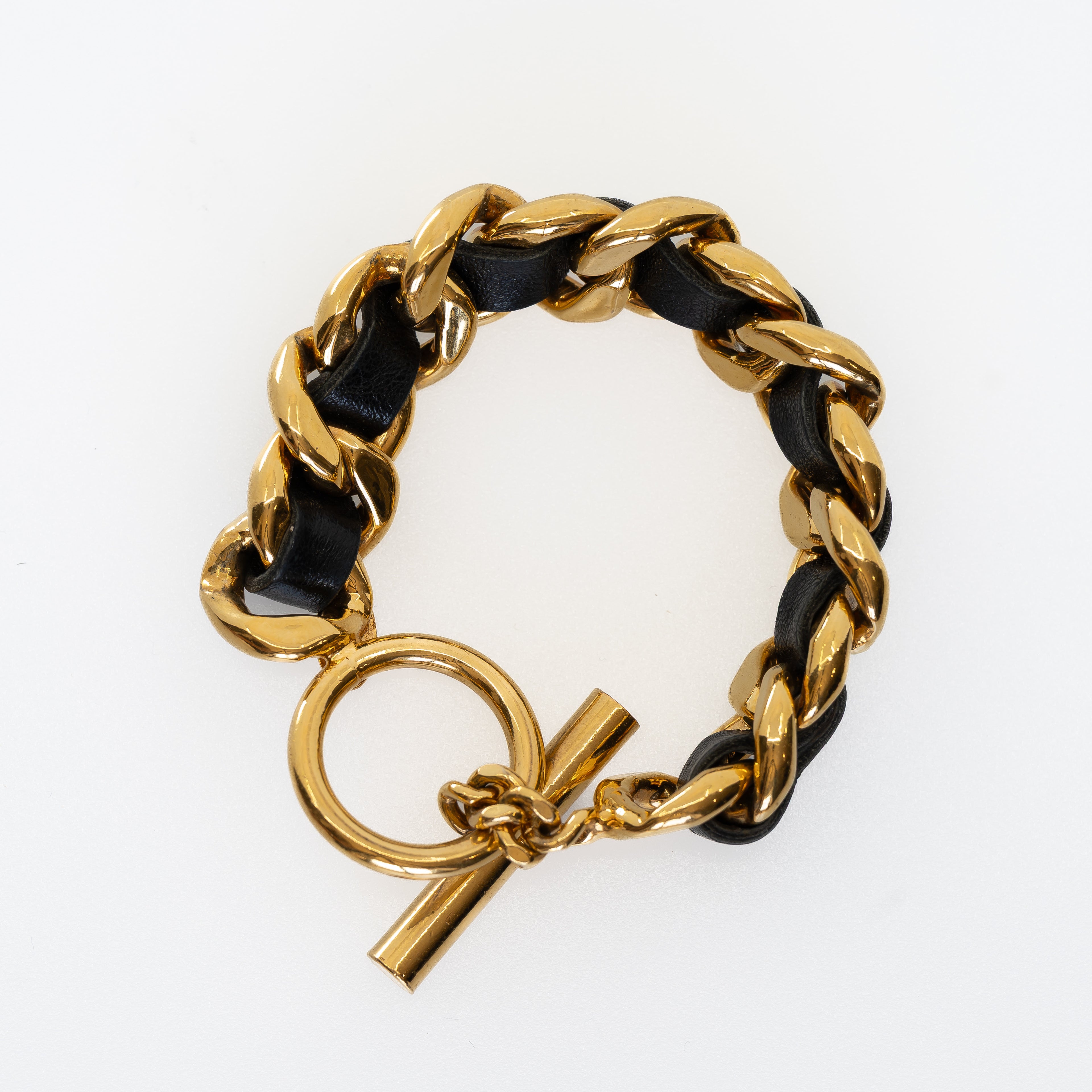 Vintage 1980's Gold and Leather Toggle Bracelet