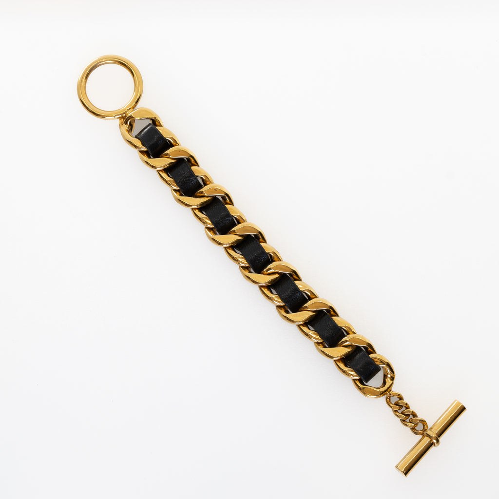 Vintage 1980's Gold and Leather Toggle Bracelet