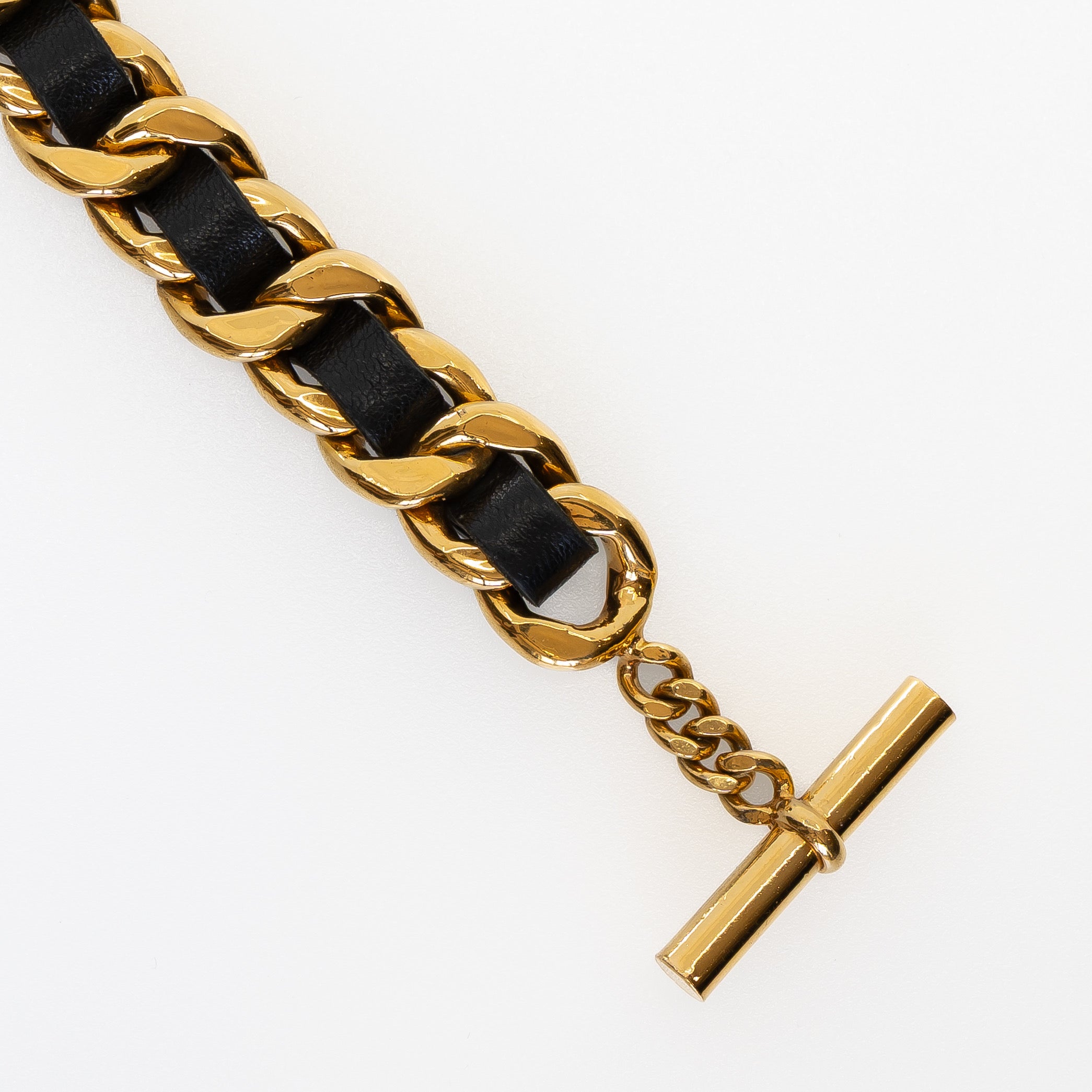 Vintage 1980's Gold and Leather Toggle Bracelet