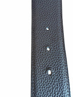 Studio444 dark brown textured leather belt with visible stitching and adjustment holes